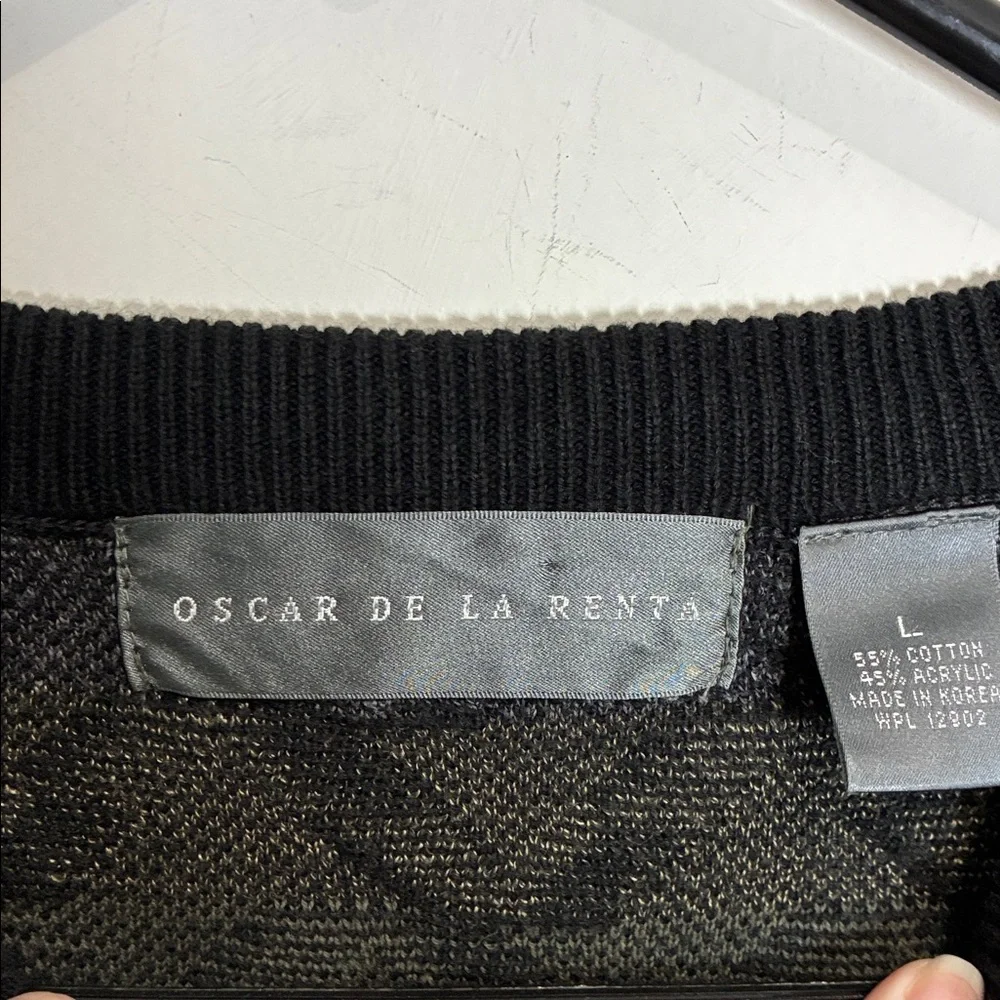 Oscar de la Renta Textured Crewneck Sweater Black Multi Tone L Vintage